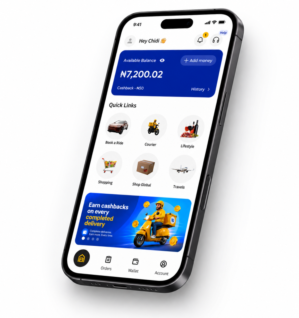 Qari app home screen showing wallet balance and quick links